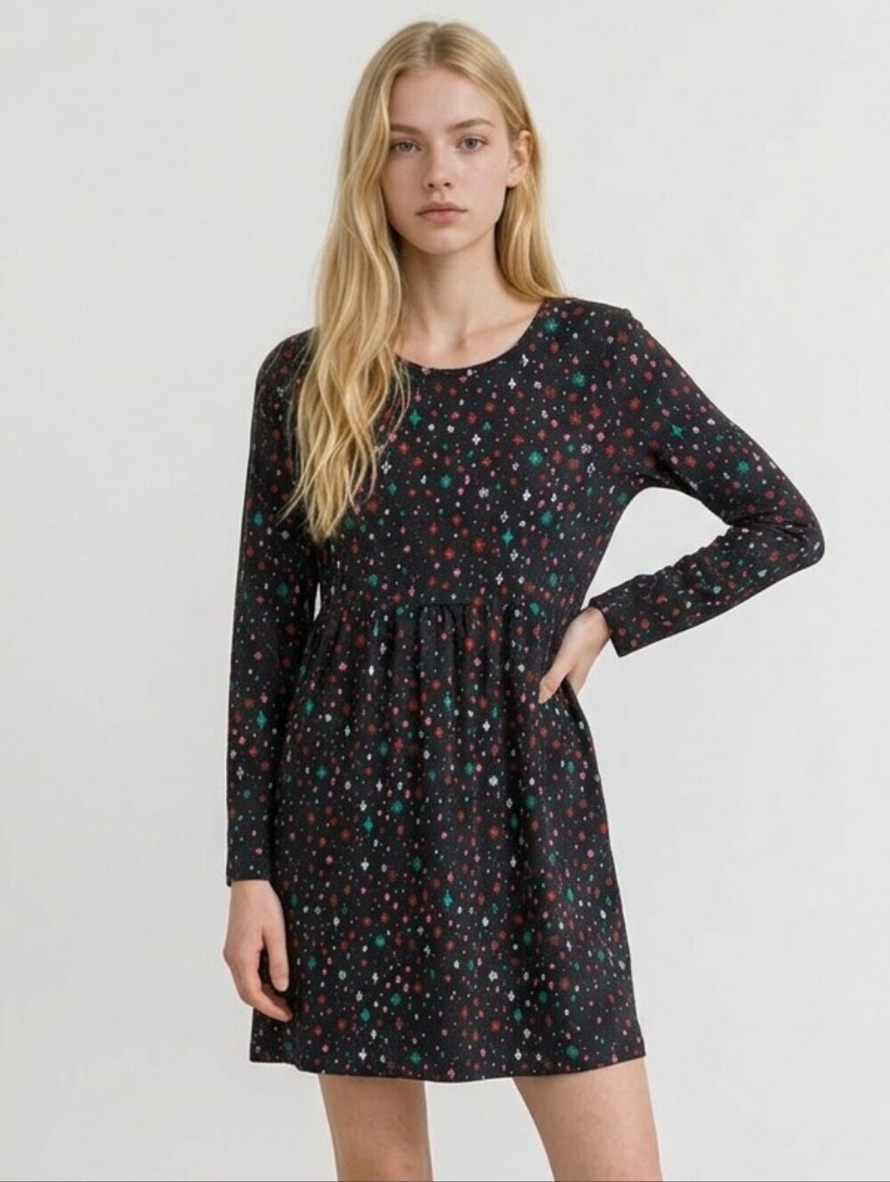 NWT Thereabouts Girl's Long-Sleeve Black Star Print Fit & Flare Dress  sz XL 16
